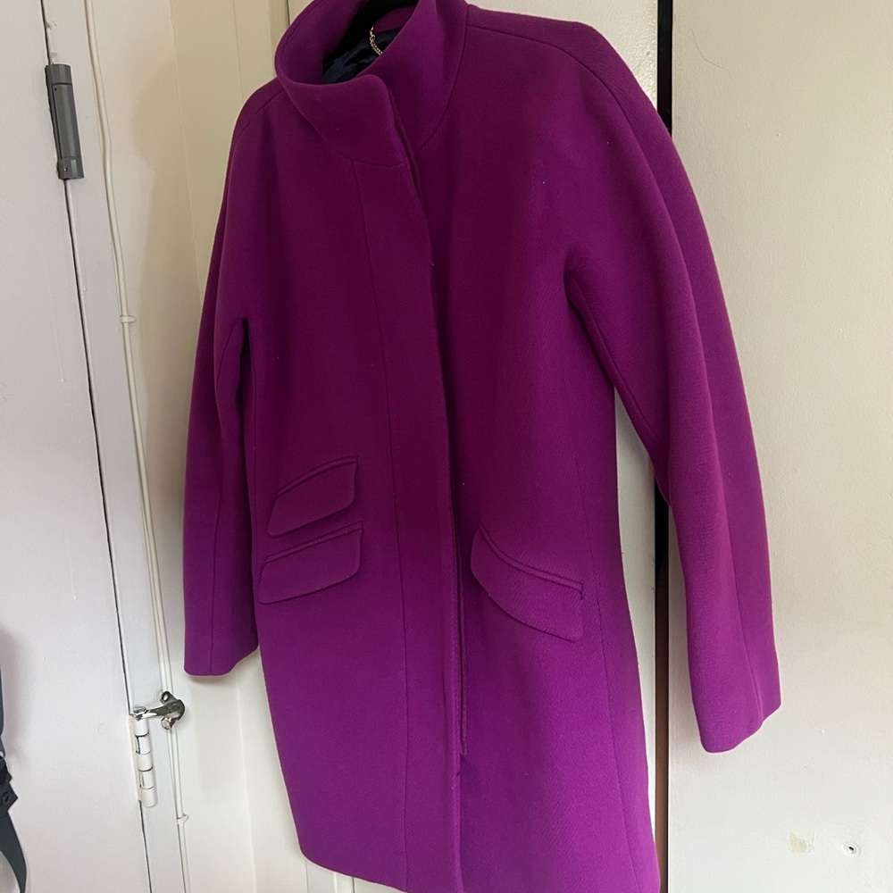 J.Crew Cocoon Coat in Italian Stadium Cloth – Bright Plum Purple – Size 6 - Picture 2 of 16